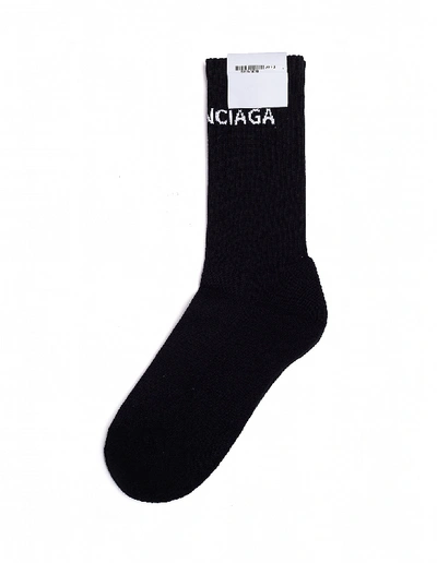 Shop Balenciaga Logo Black Crew Socks
