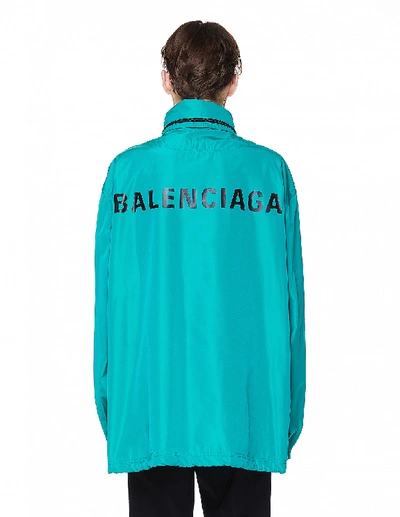 Shop Balenciaga Green Logo Printed Windbreaker
