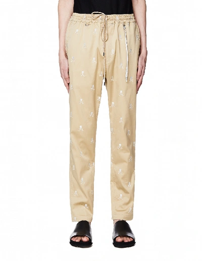 Shop Mastermind Japan Beige Cotton Embroidered Trousers