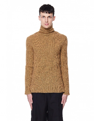 Shop Ann Demeulemeester Beige Wool & Silk Rib Knit Sweater