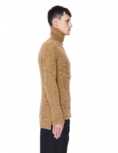 Shop Ann Demeulemeester Beige Wool & Silk Rib Knit Sweater