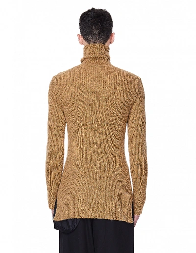 Shop Ann Demeulemeester Beige Wool & Silk Rib Knit Sweater