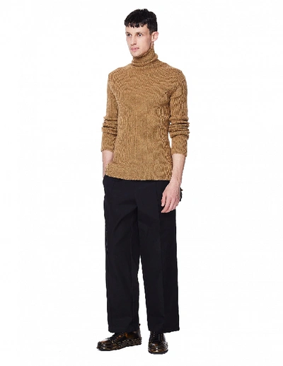 Shop Ann Demeulemeester Beige Wool & Silk Rib Knit Sweater