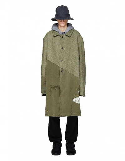 Shop Greg Lauren 50/50 Army Tweed Coat In Khaki