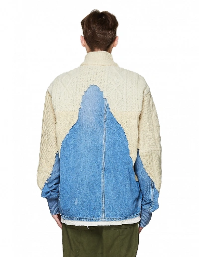 Shop Greg Lauren Ivory Wool & Denim 50/50 Jacket In Beige