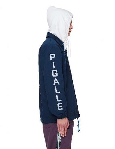 Shop Pigalle Navy Blue Cotton Tm Coach Jacket