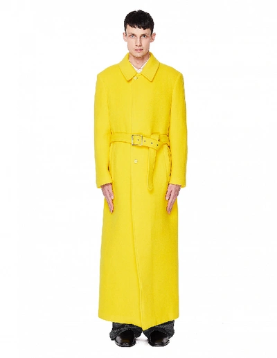 Shop Raf Simons Yellow Wool Slim Fit Long Coat