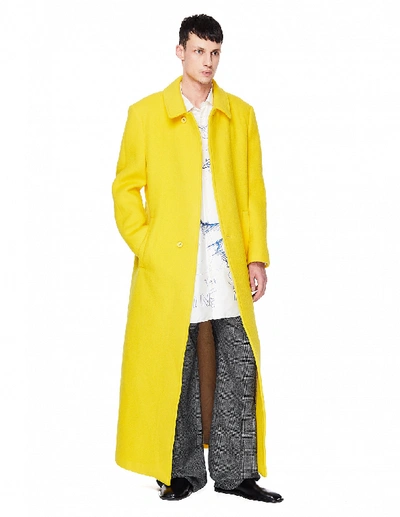 Shop Raf Simons Yellow Wool Slim Fit Long Coat