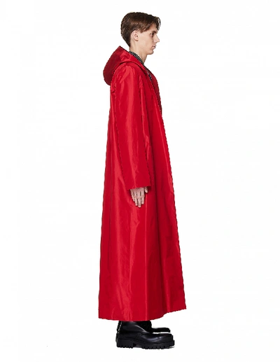 Shop Balenciaga Red Silk Hooded Coat