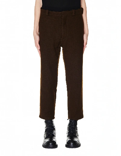 Shop Ann Demeulemeester Brown Cotton & Wool Cropped Trousers