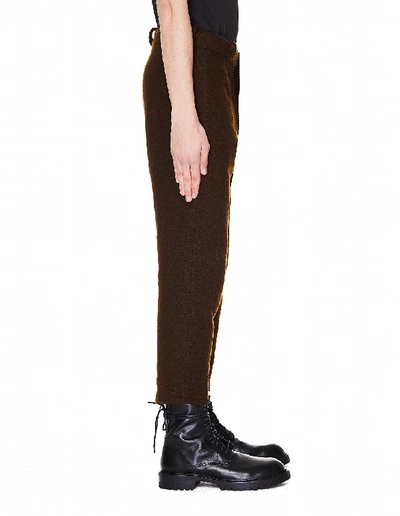 Shop Ann Demeulemeester Brown Cotton & Wool Cropped Trousers