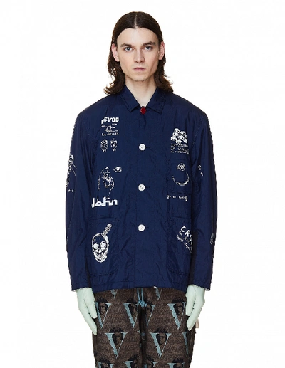 Shop John Undercover Navy Printed Jacket In Navy Blue
