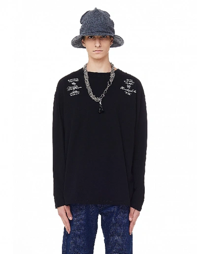 Shop Raf Simons Black Embroidered Cotton L/s T-shirt In White