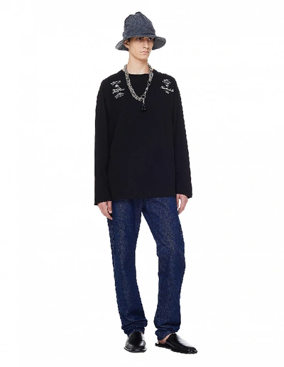 Shop Raf Simons Black Embroidered Cotton L/s T-shirt In White