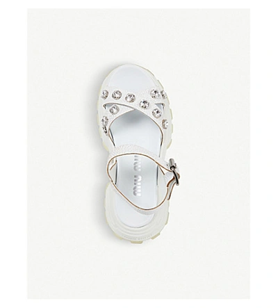 Shop Miu Miu Crackle Chunky Sole Leather Sandals In Bianco