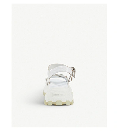 Shop Miu Miu Crackle Chunky Sole Leather Sandals In Bianco