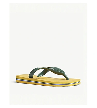 Shop Havaianas Brazil Logo Rubber Flip-flops In Navy+blue