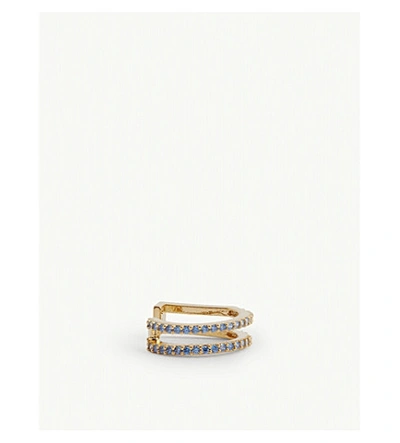 Shop Astrid & Miyu Wishbone Crystal-encrusted Ear Cuff In Blue/gold