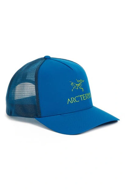 Shop Arc'teryx Logo Trucker Hat In Cobalt Sun