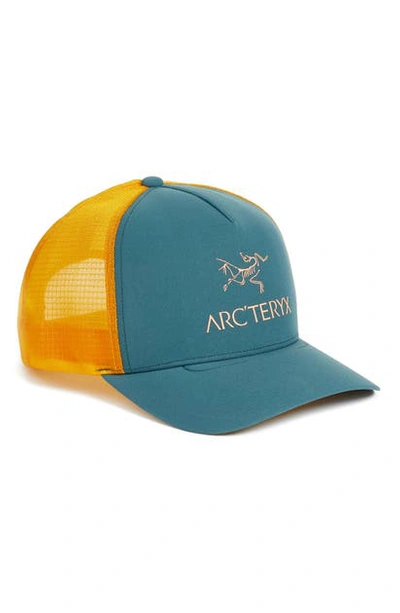 Shop Arc'teryx Logo Trucker Hat In Astral/quantum