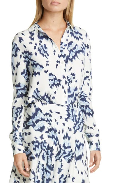 Shop St. John Painted Butterfly Print Crepe De Chine Shirt In White Multi