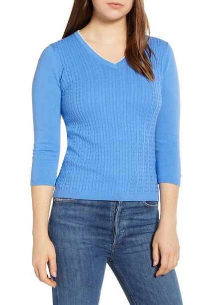 Shop Tommy Hilfiger Cable Cotton Sweater In French Blue
