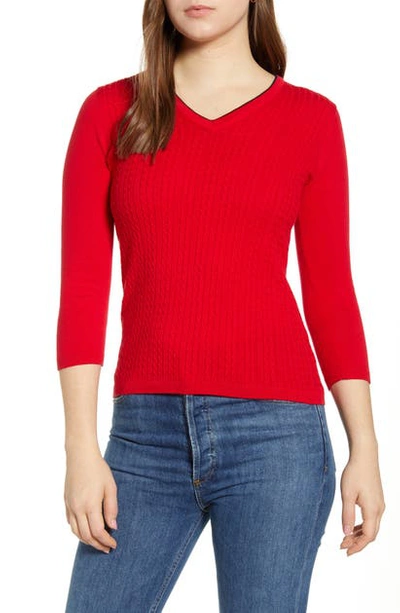 Shop Tommy Hilfiger Cable Cotton Sweater In Scarlet