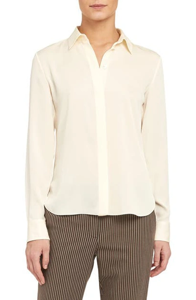Shop Theory Classic Fitted Stretch Silk Shirt In Ivory