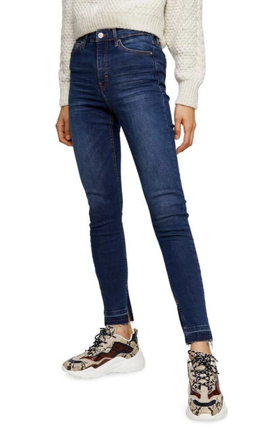 Shop Topshop Jamie High Waist Split Hem Skinny Jeans In Indigo