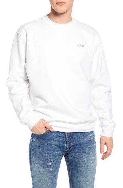 Shop Obey Ideals Logo Crewneck Sweatshirt In White