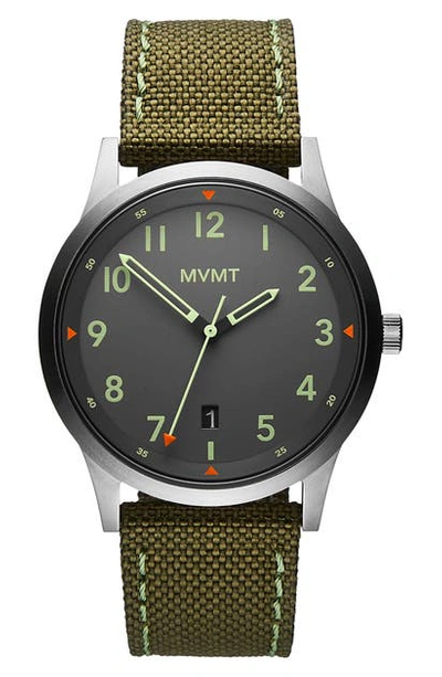 Shop Mvmt Field Canvas Strap Watch, 41mm In Green/ Light Grey/ Silver