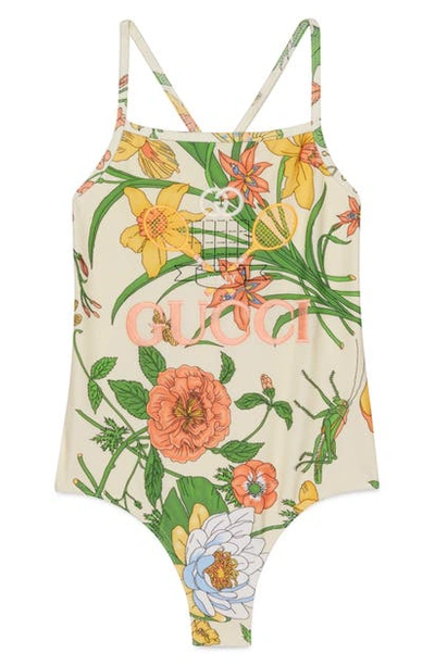 Shop Gucci Floral One-piece Swimsuit In Magnolia/ Pastel Print