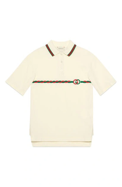Shop Gucci Interlocking-g Cotton Pique Polo Dress In Ivory/ Multicolor
