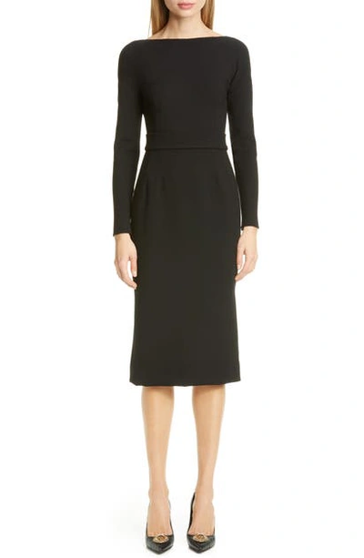 Shop Dolce & Gabbana Bow Back Long Sleeve Wool Blend Crepe Dress In Black