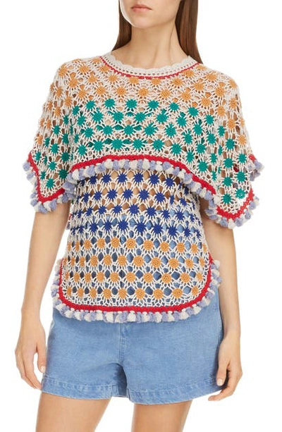 Shop Isabel Marant Tassel Multicolor Crochet Sweater In Ochre
