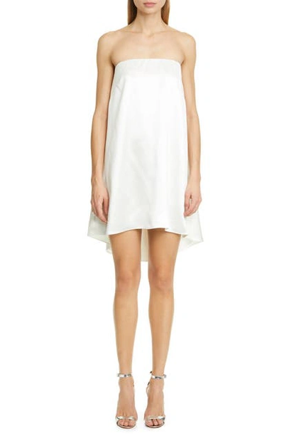 Shop Brandon Maxwell Strapless Babydoll Silk Satin Minidress In Ivory