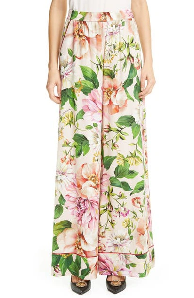 Shop Dolce & Gabbana Floral Charmeuse Wide Leg Pants In Hf1aj Pink Floral