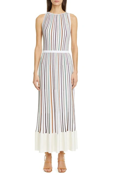Shop Missoni Multicolor Stripe Rib Maxi Dress In White Multi