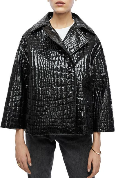 Shop Anine Bing Liza Jacket In Black Croco
