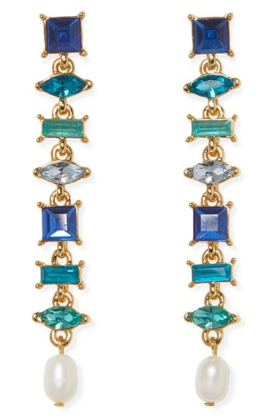 Shop Vince Camuto Linear Earrings In Gold/blue Multi/ivory Pearl