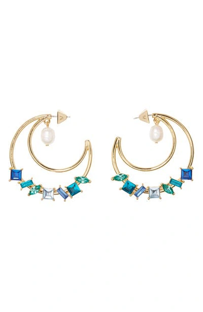 Shop Vince Camuto Hoop Earrings In Gold/blue Multi/ivory Pearl