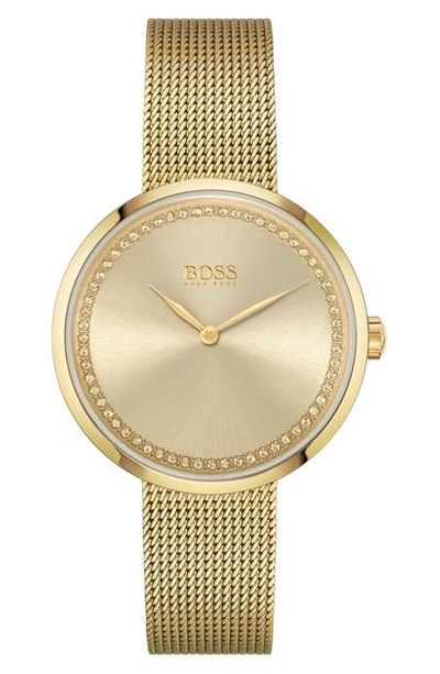 Shop Hugo Boss Praise Mesh Strap Watch, 43mm In Gold