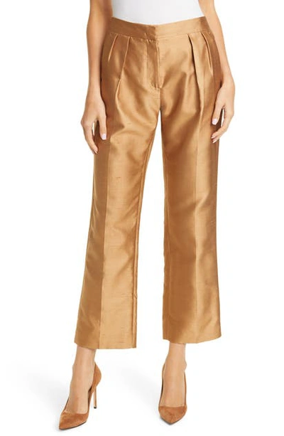 Shop Max Mara Venere Crop Silk Blend Shantung Trousers In Camel