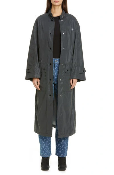 Shop Marine Serre Reflective Print Nylon A-line Raincoat In Black Reflect