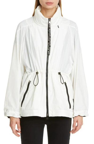 Shop Moncler Cinch Waist Hooded Jacket In 033 White