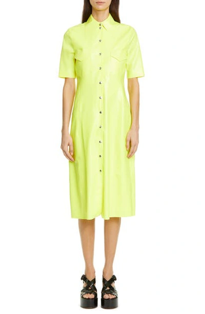 Shop Kwaidan Editions Neon Latex Midi Shirtdress In Vibrant Lemon