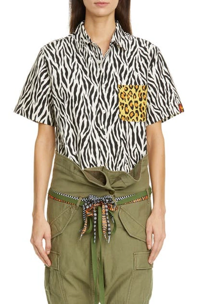 Shop R13 Tony Contrast Pocket Zebra Print Shirt In Zebra W/ Yellow Leopard