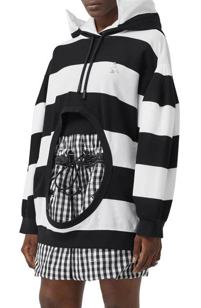 Shop Burberry Cutout Stripe Hoodie In Black Pattern