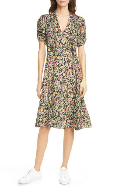 Shop Polo Ralph Lauren Grace Floral Short Sleeve Silk Blend Midi Dress In Multicolor Floral