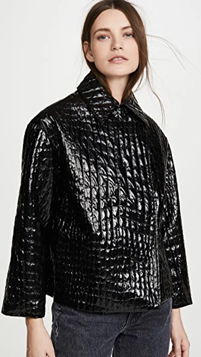 Shop Anine Bing Liza Jacket In Black Croco